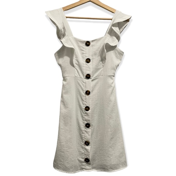 Aqua Dress Button Down Ruffle Sleeveless White Mini Womens XS - Picture 2 of 15